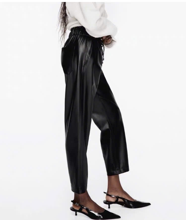 Quần da Zara đen dư xịn dáng baggy