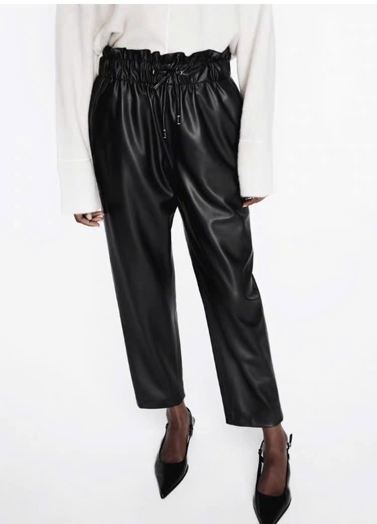Quần da Zara đen dư xịn dáng baggy
