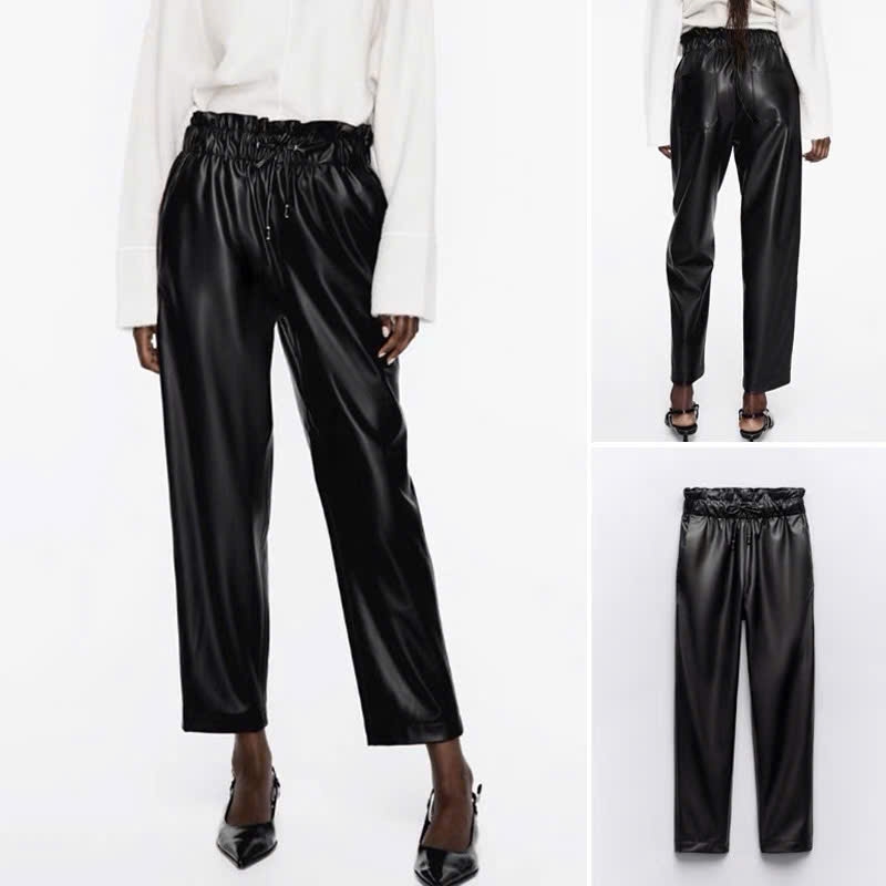 Quần da Zara đen dư xịn dáng baggy