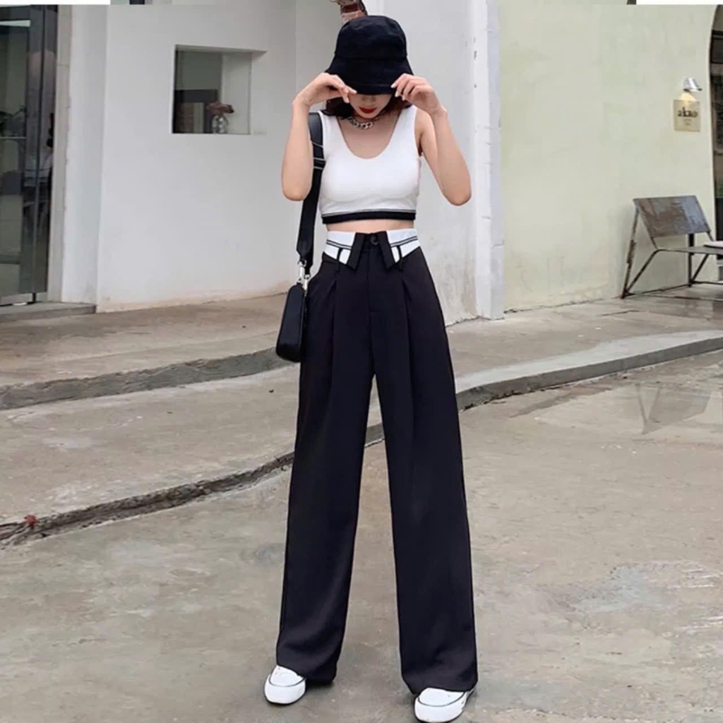 Quần suông Zara cạp lật trắng