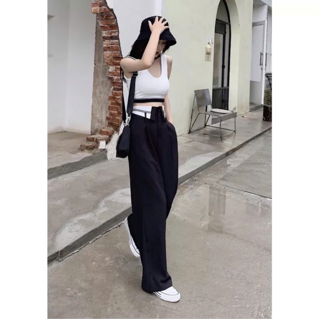 Quần suông Zara cạp lật trắng