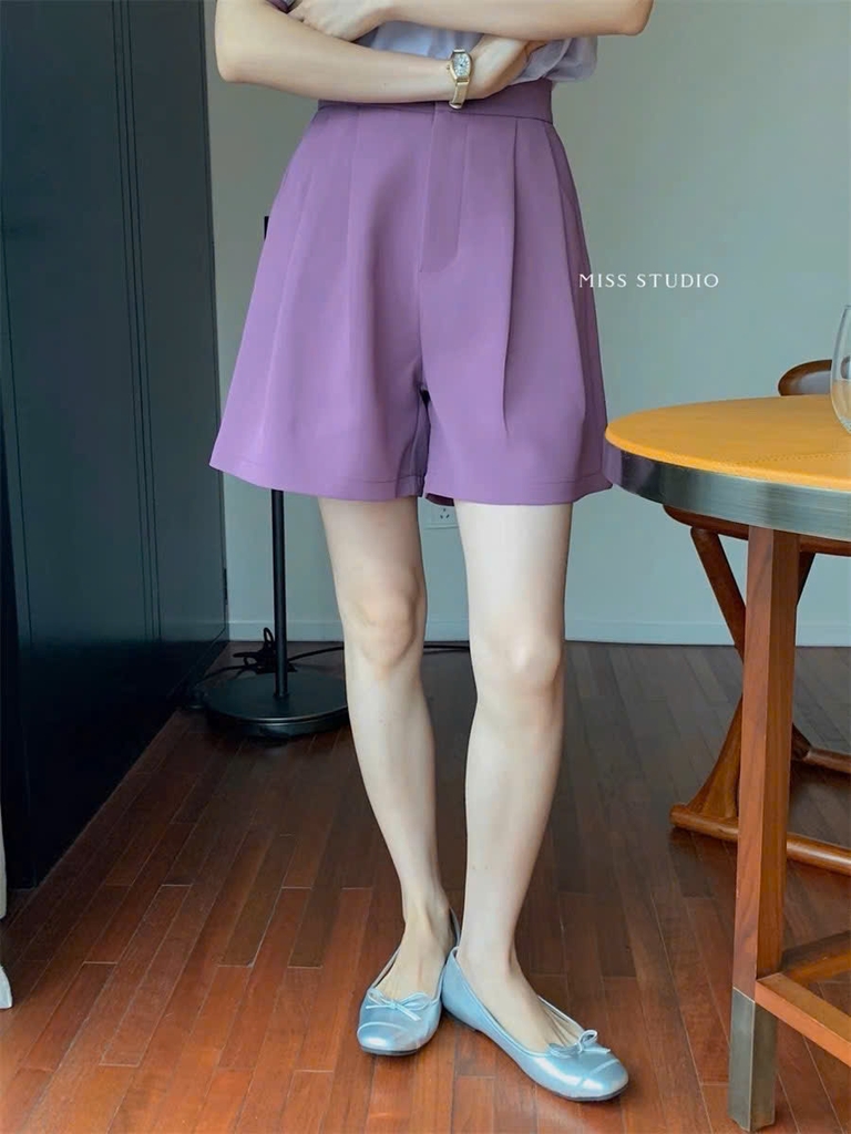 Short đũi Zara tím cạp cao