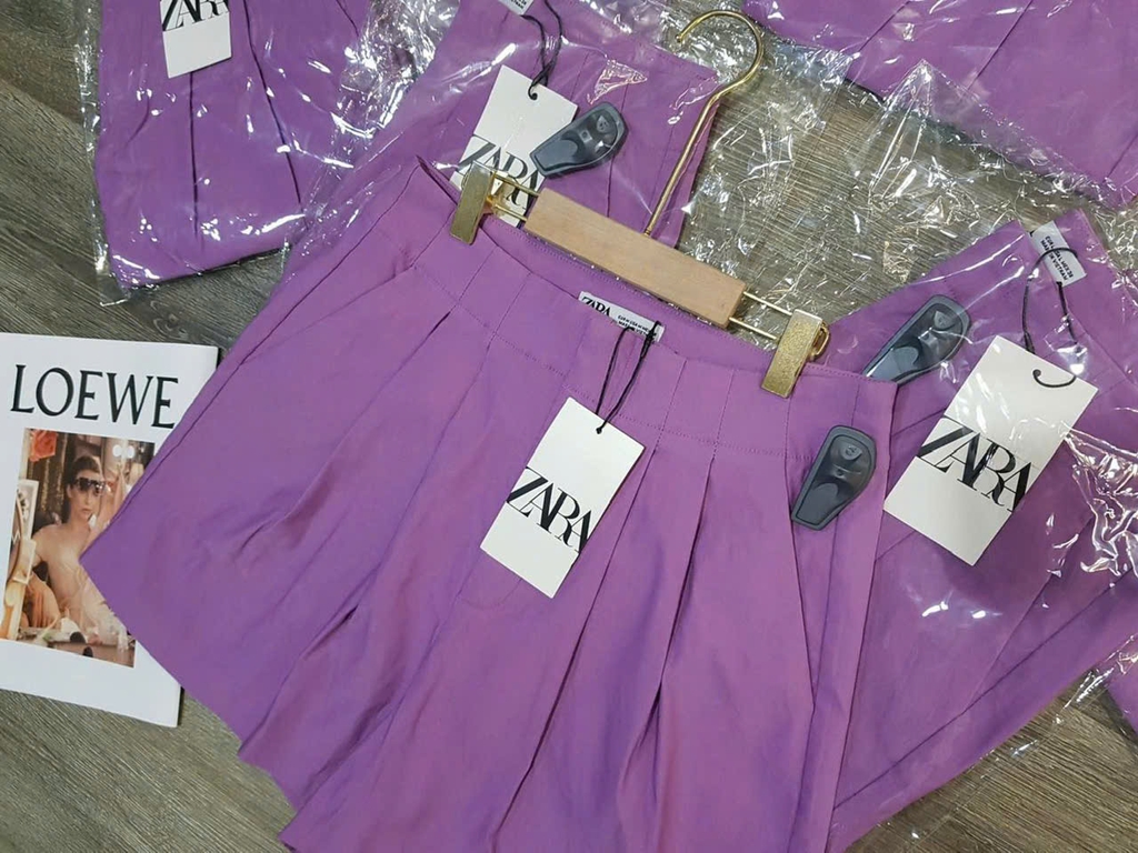 Short đũi Zara tím cạp cao