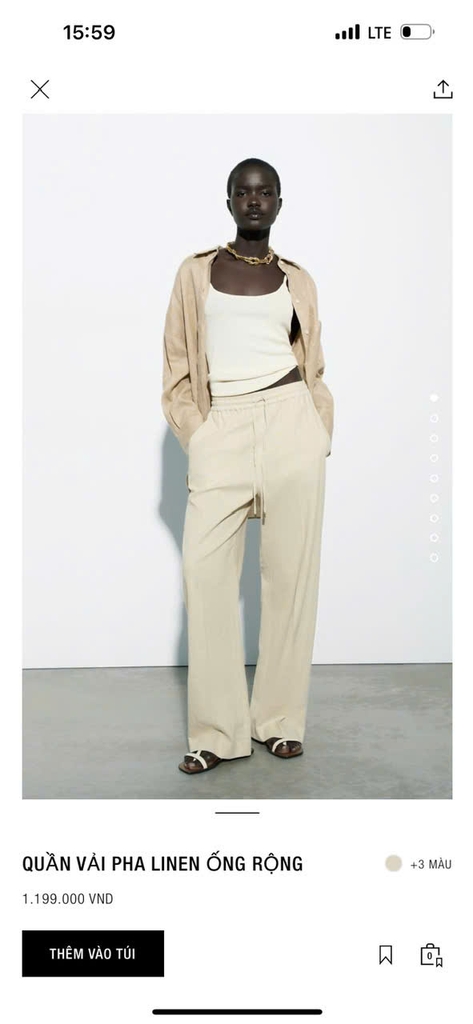 Quần suông đũi Zara cạp chun