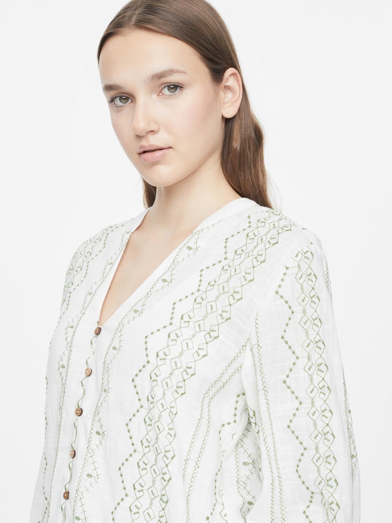Sơ mi Zara đũi cổ V 2 màu hoạ tiết
