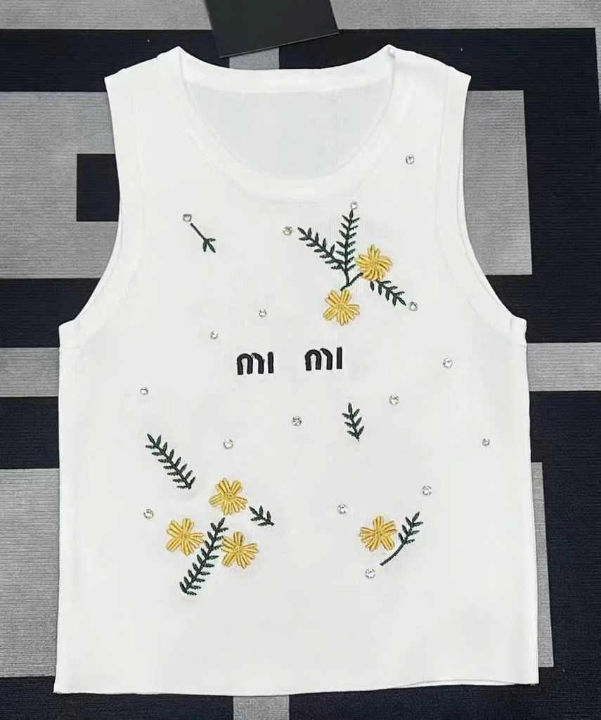 Top dệt kim MiuMiu đính kim sa
