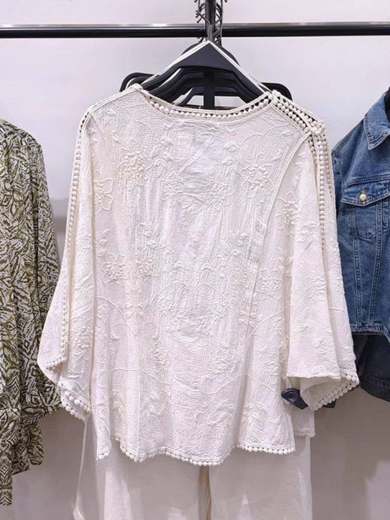 Áo sơ mi Zara cổ V cánh dơi chất thô đũi
