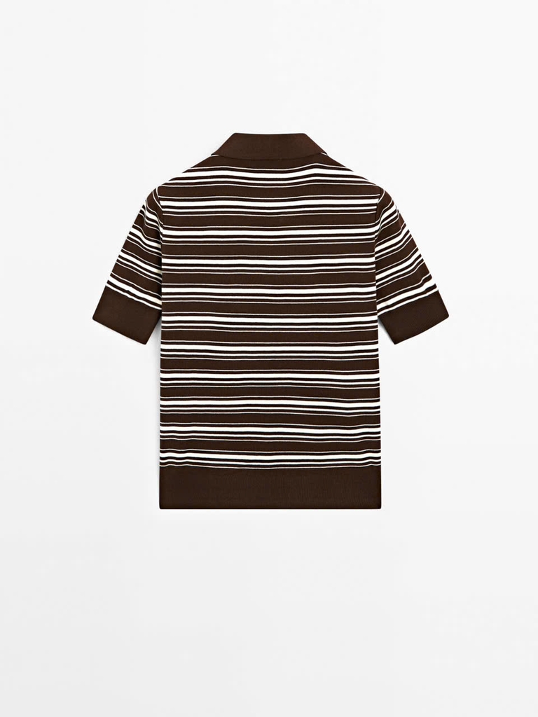 Áo len montoghi Massimo dutti kẻ ngang cổ bẻ