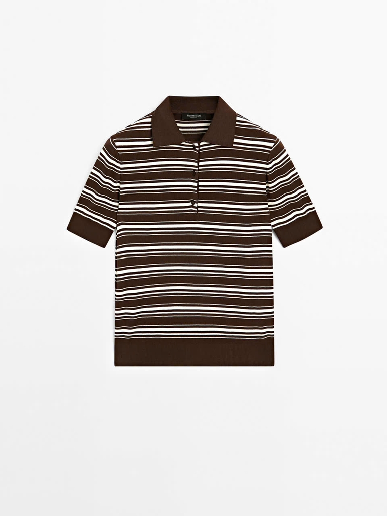Áo len montoghi Massimo dutti kẻ ngang cổ bẻ