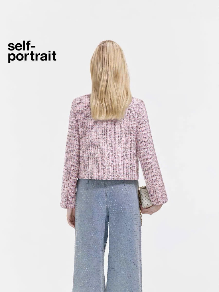 Áo khoác Self-Portrait dạ nhũ cổ đá