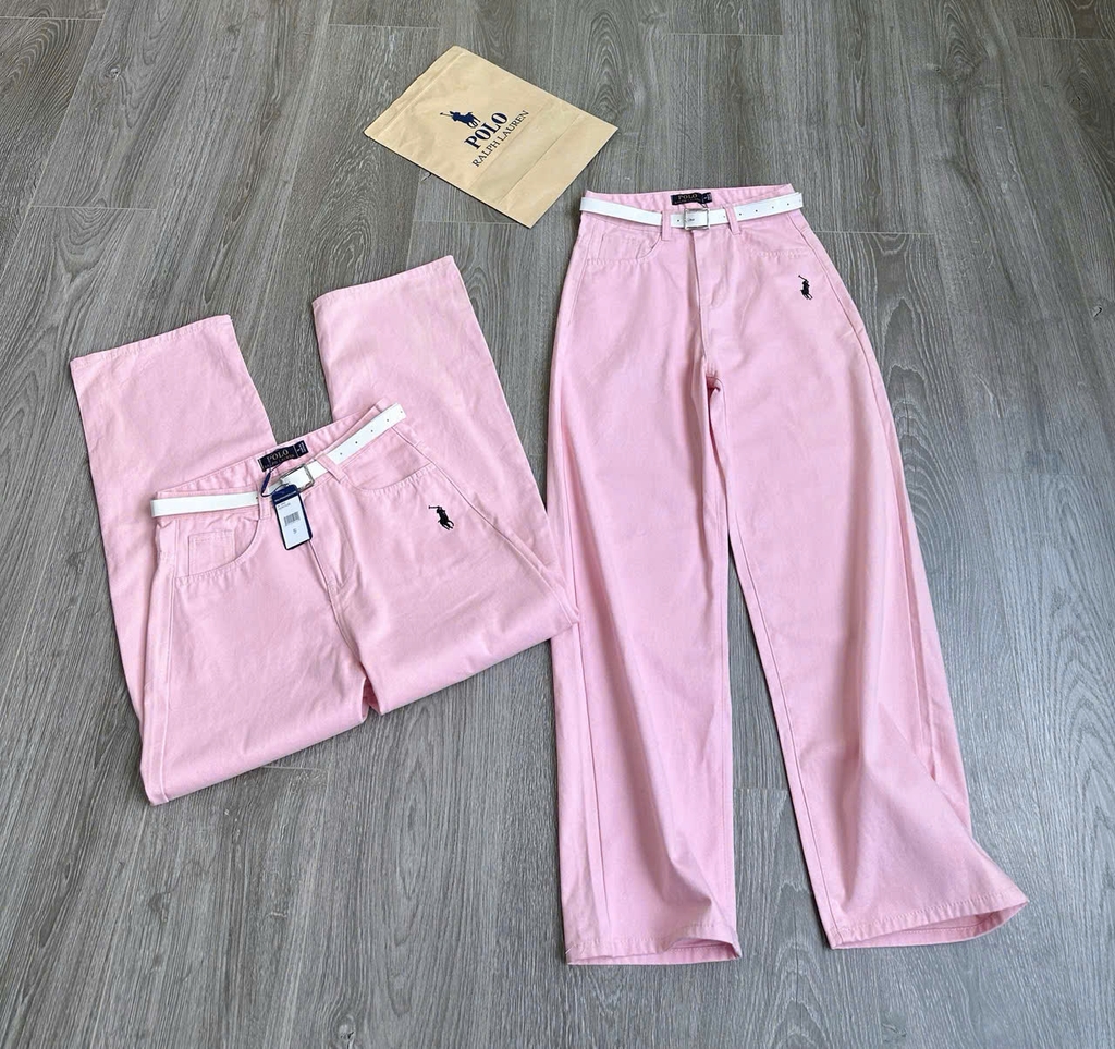 Quần denim Polo hồng kèm belt