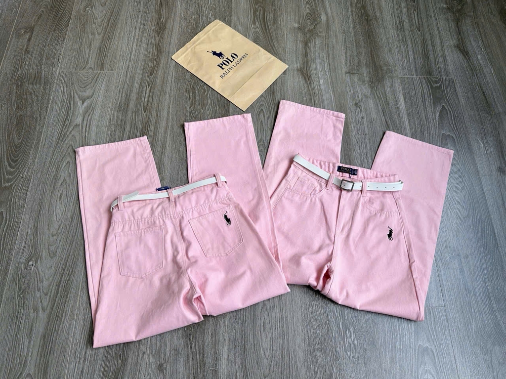 Quần denim Polo hồng kèm belt