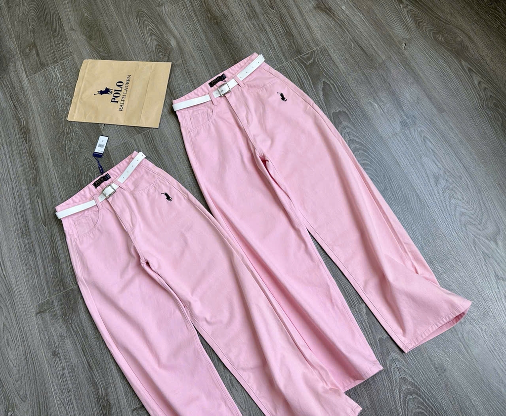 Quần denim Polo hồng kèm belt