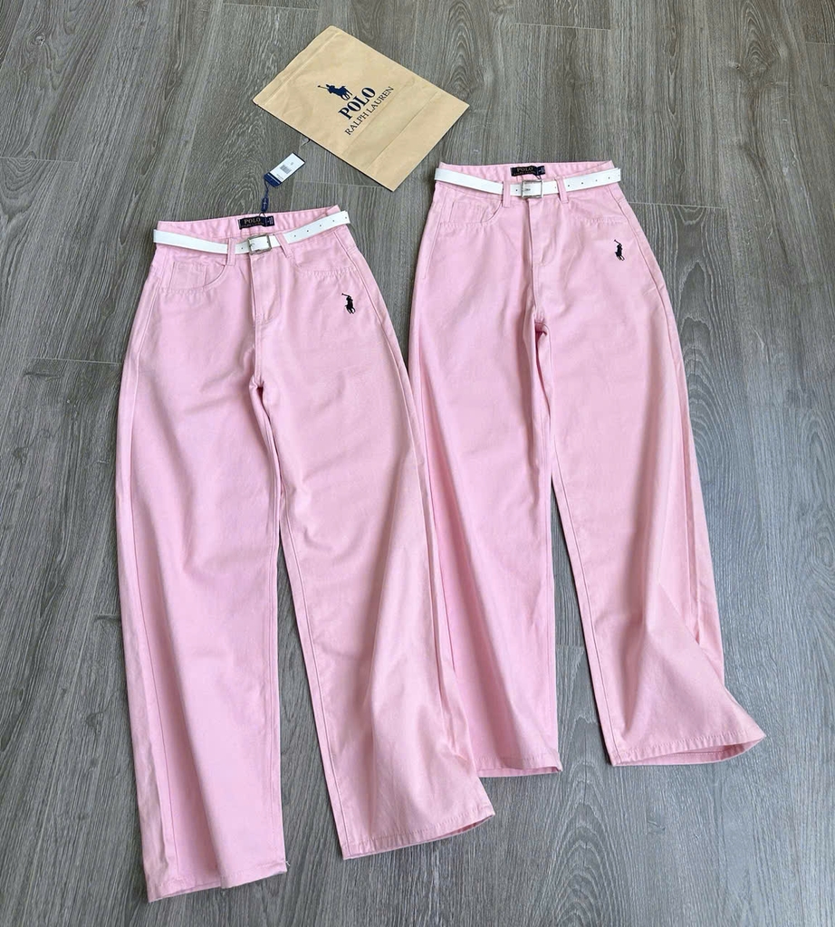 Quần denim Polo hồng kèm belt