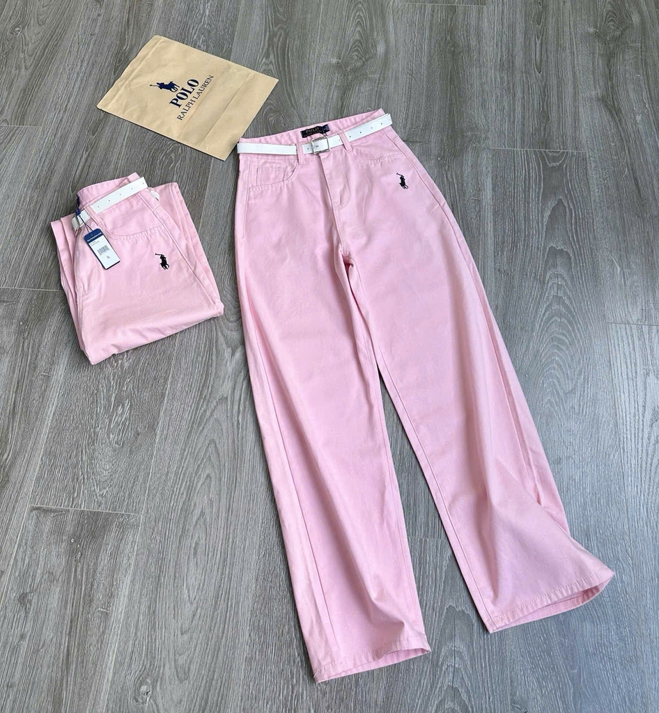 Quần denim Polo hồng kèm belt