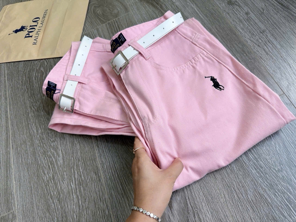 Quần denim Polo hồng kèm belt