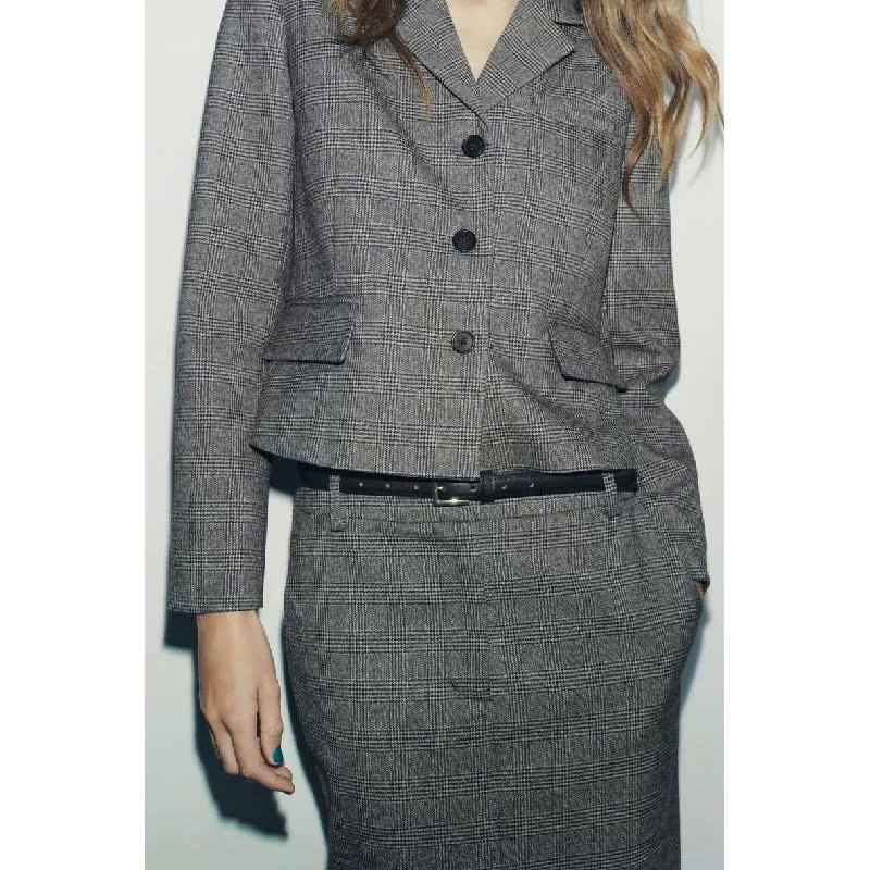 Blazer Zara kẻ chìm dáng lửng