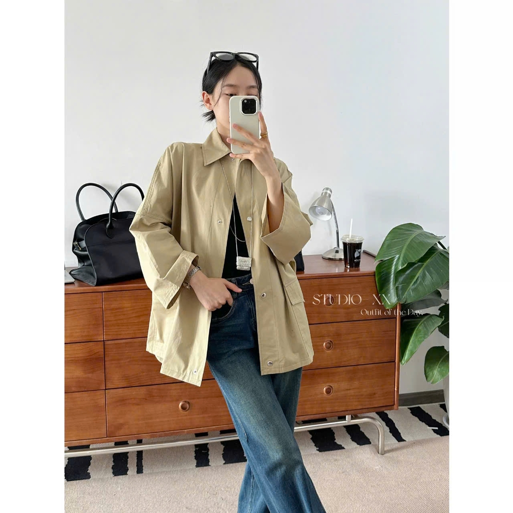 Trendcoat khaki dáng loose