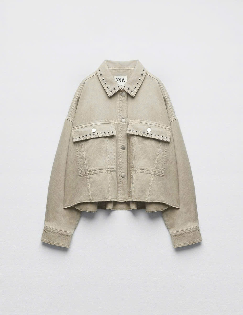 Jacket Zara khaki đinh tán