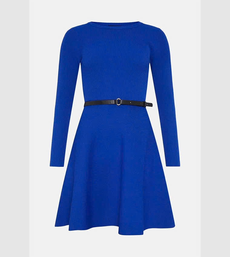Váy Mini Cổ Tròn Đan Sợi Viscose
