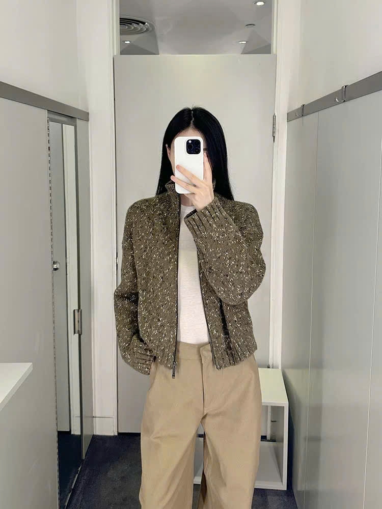 Áo khoác len thừng COS kéo khóa 2 màu