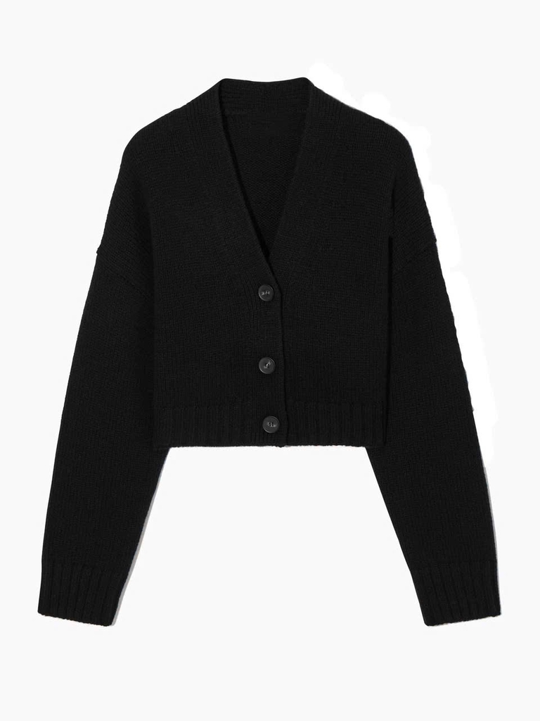 Cardigan COS khuy gỗ 2 màu dáng crop cổ V
