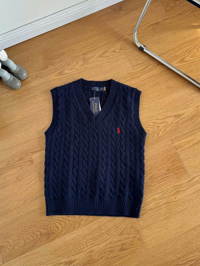 Áo gilett len Polo RL cổ V vặn thừng 2 màu