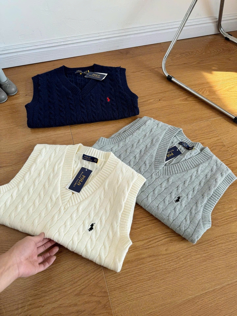 Áo gilett len Polo RL cổ V vặn thừng 2 màu