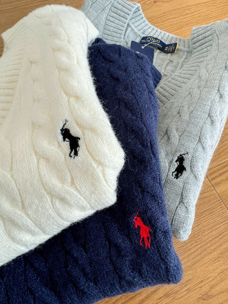 Áo gilett len Polo RL cổ V vặn thừng 2 màu