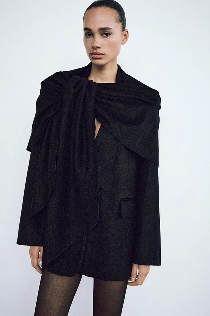 Blazer dạ handmade kèm khăn đen