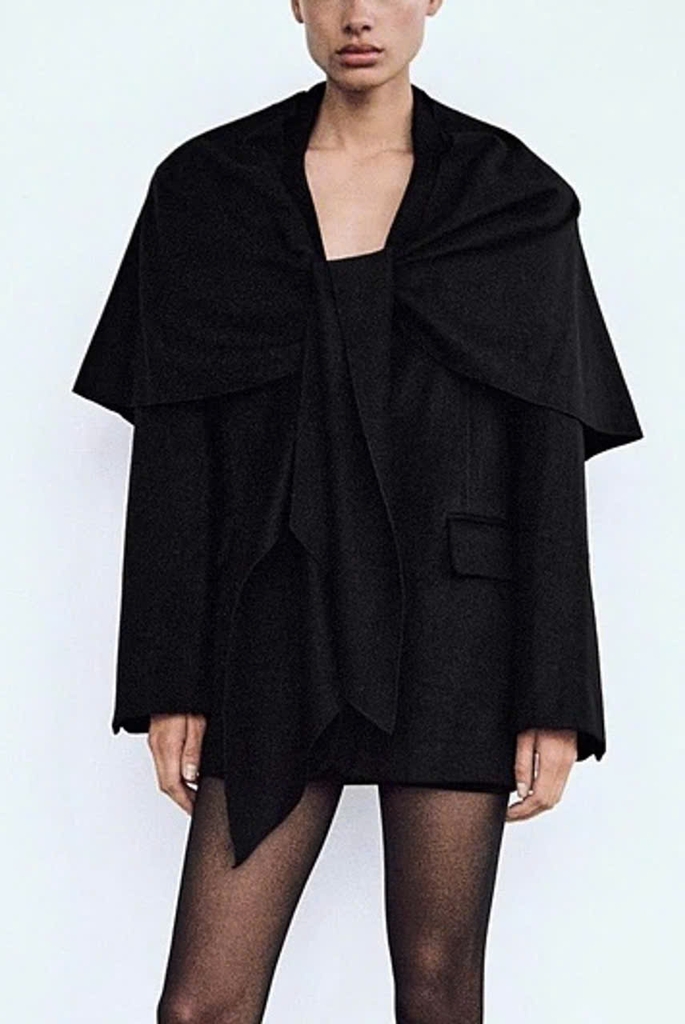 Blazer dạ handmade kèm khăn đen