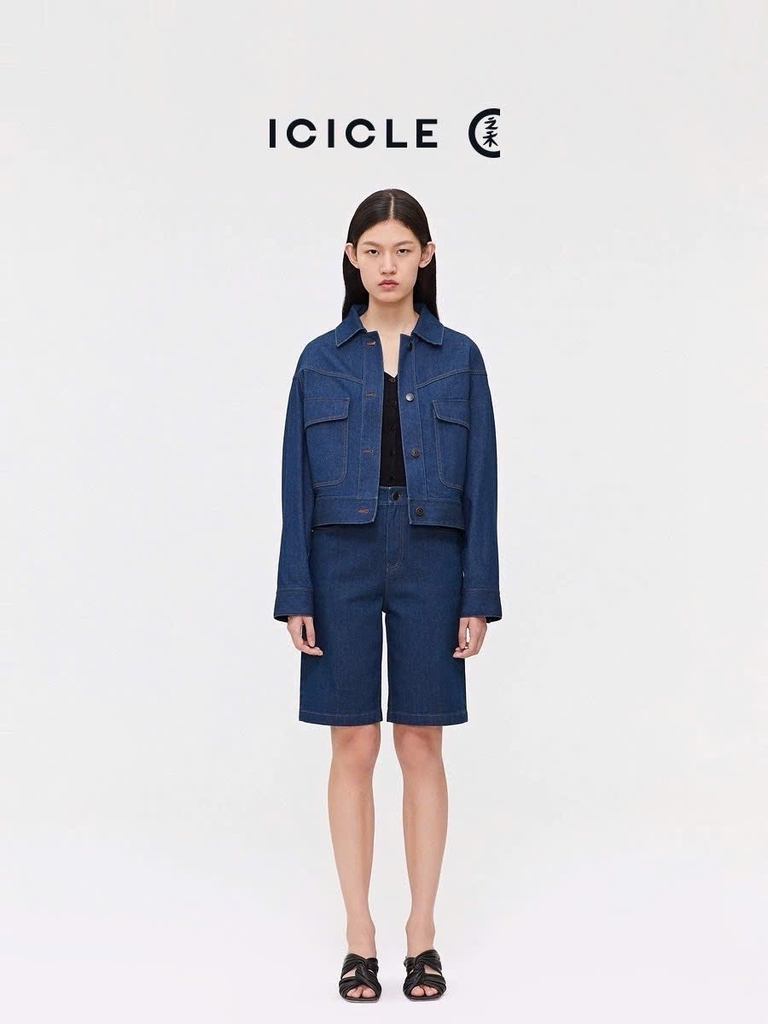 Áo khoác demin ICICLE cổ đức màu xanh đậm