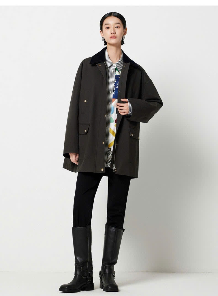 Jacket ERDOS đen dáng loose cổ đức navy khuy vàng