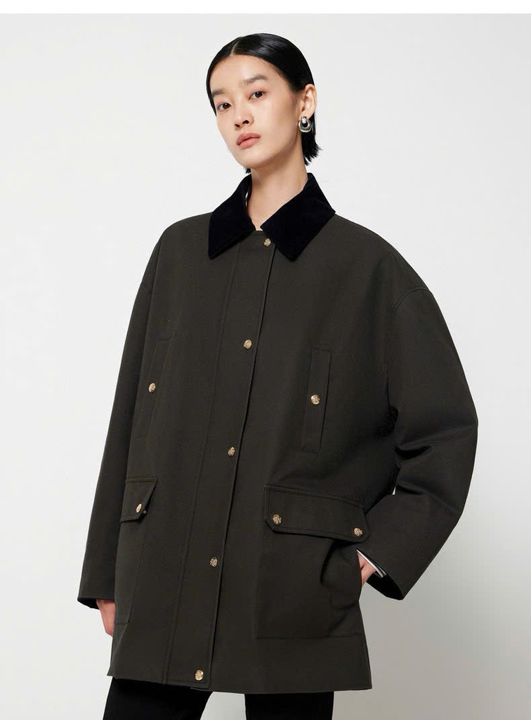 Jacket ERDOS đen dáng loose cổ đức navy khuy vàng