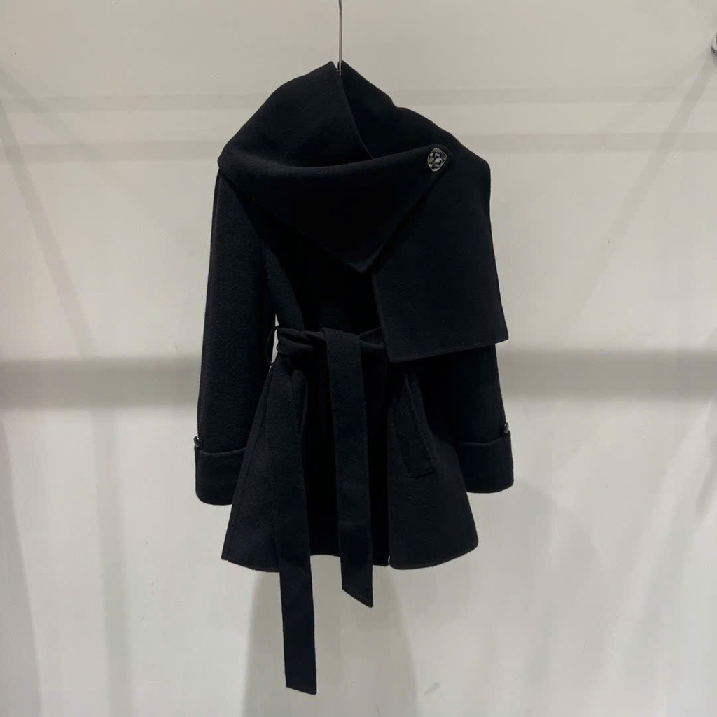 Áo khoác dạ ép ERDOS dáng lửng kèm belt cổ khăn