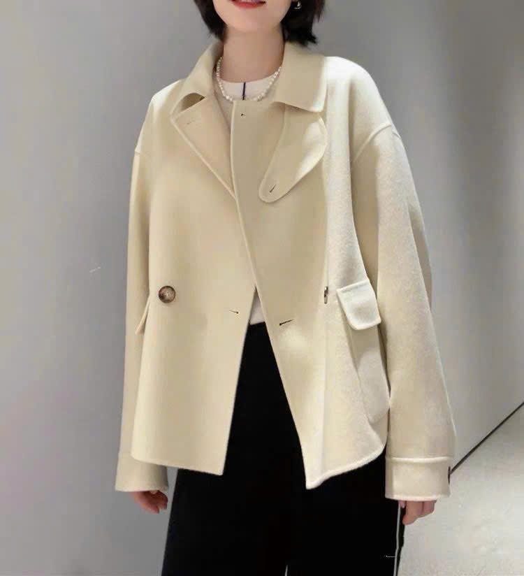 Coat dạ ép ERDOS cổ bẻ màu kem dáng lửng