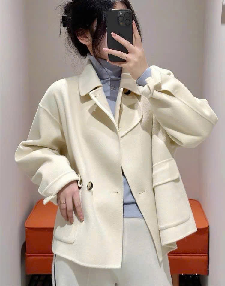 Coat dạ ép ERDOS cổ bẻ màu kem dáng lửng