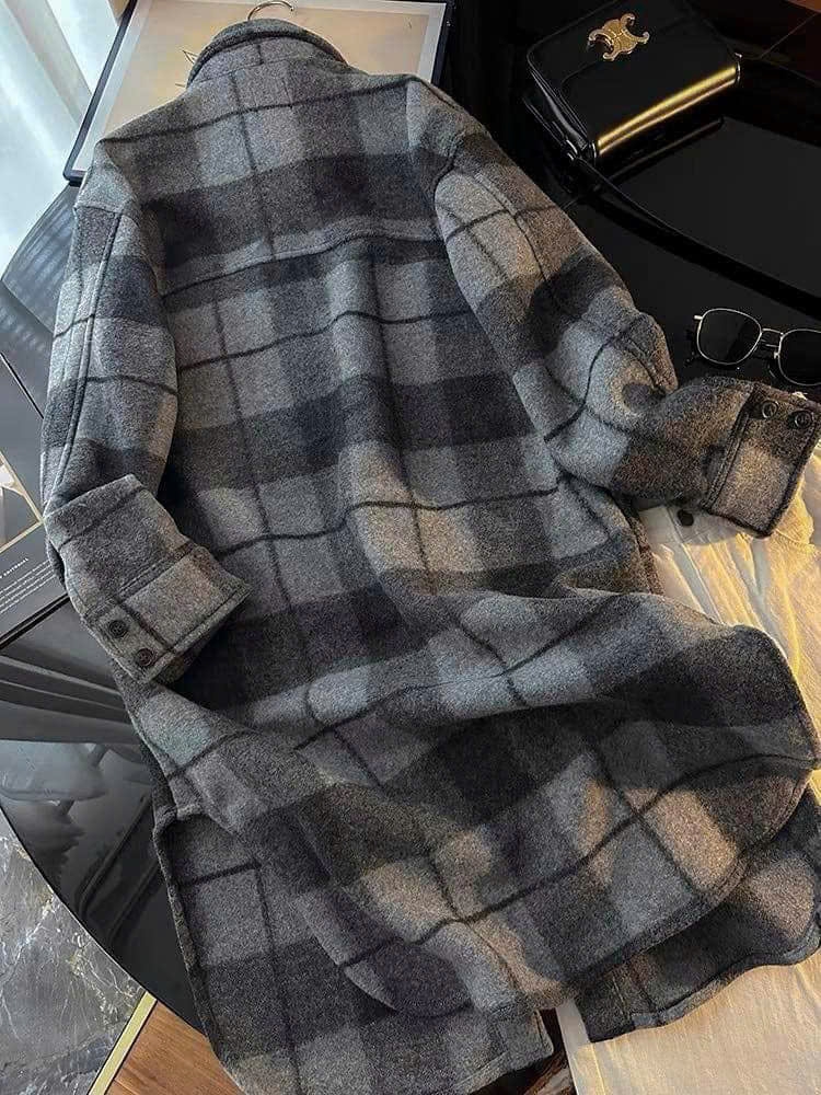 Áo dạ dài kẻ xám H&M