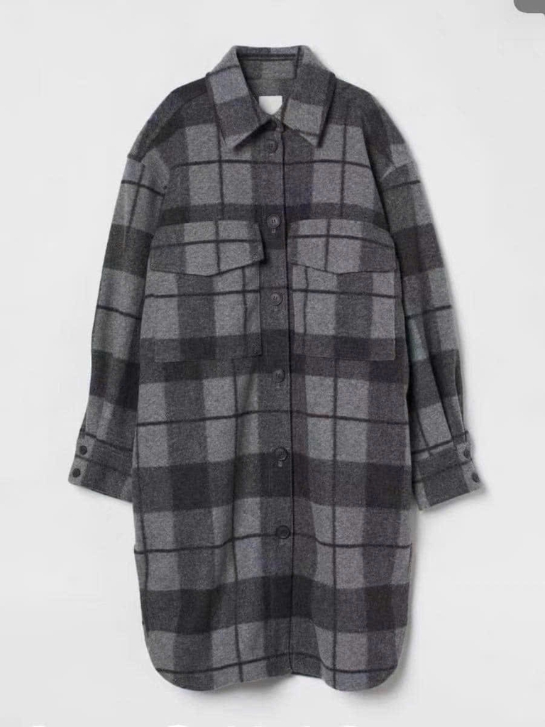 Áo dạ dài kẻ xám H&M