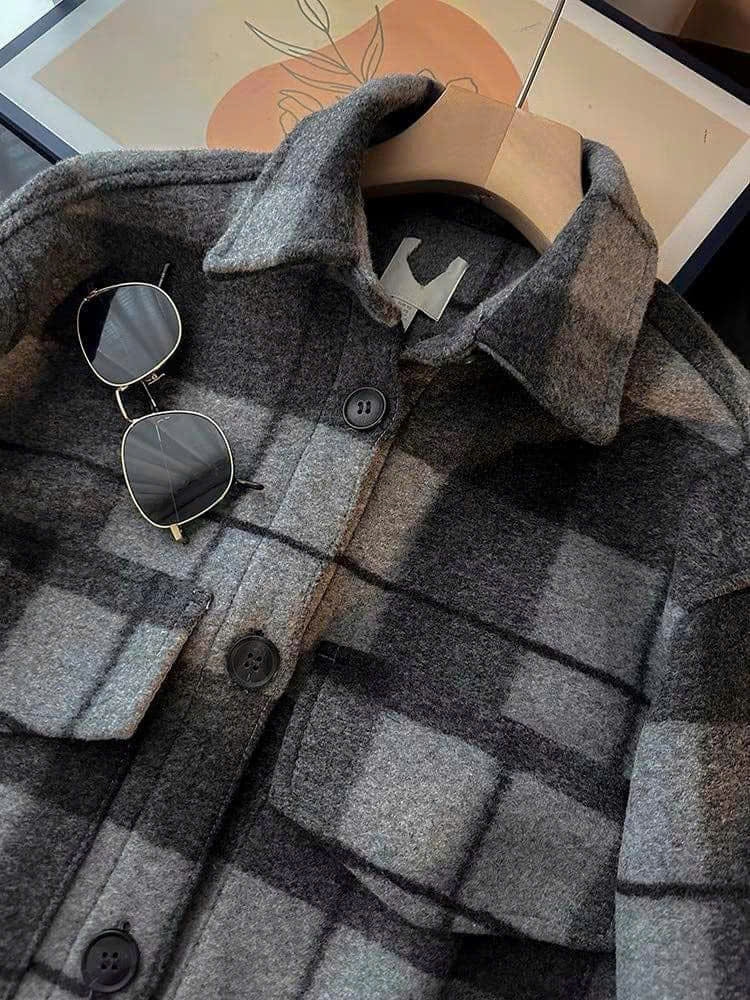 Áo dạ dài kẻ xám H&M