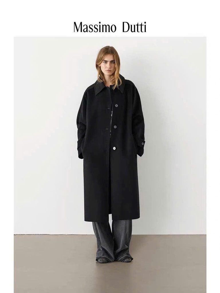 Longcoat dạ ép Massimo Dutti đen xẻ sau