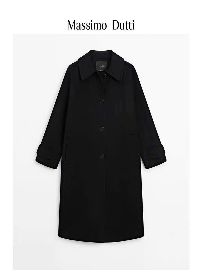 Longcoat dạ ép Massimo Dutti đen xẻ sau