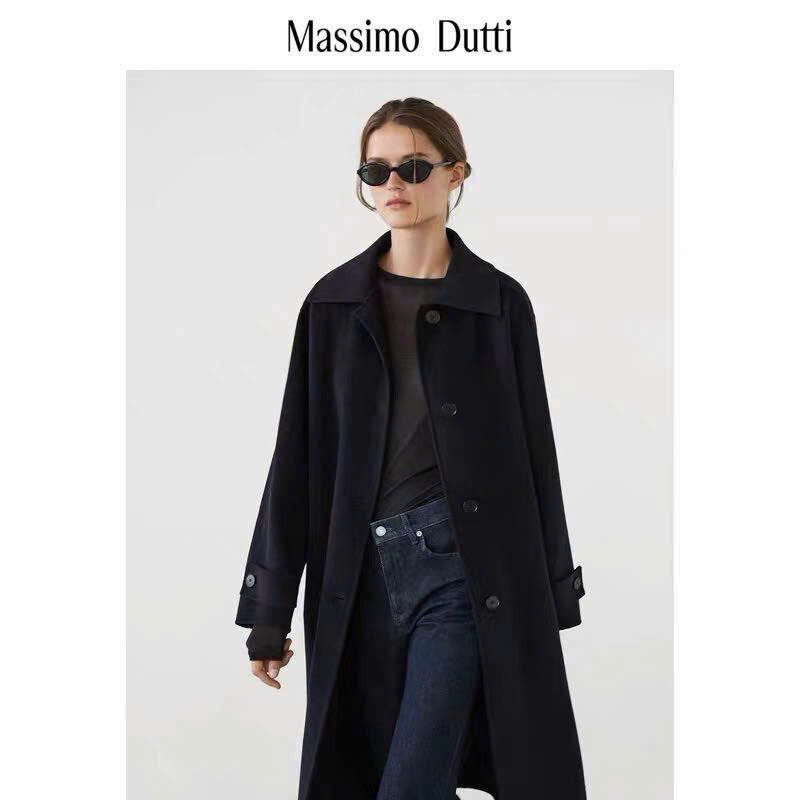 Longcoat dạ ép Massimo Dutti đen xẻ sau