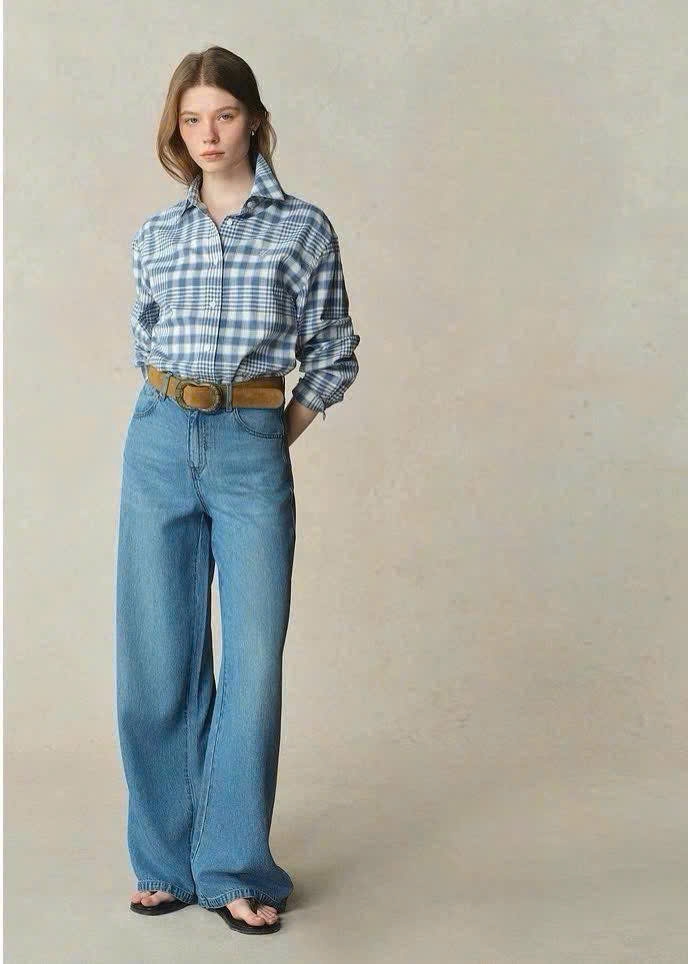 Quần denim Polo RL suông thêu logo túi