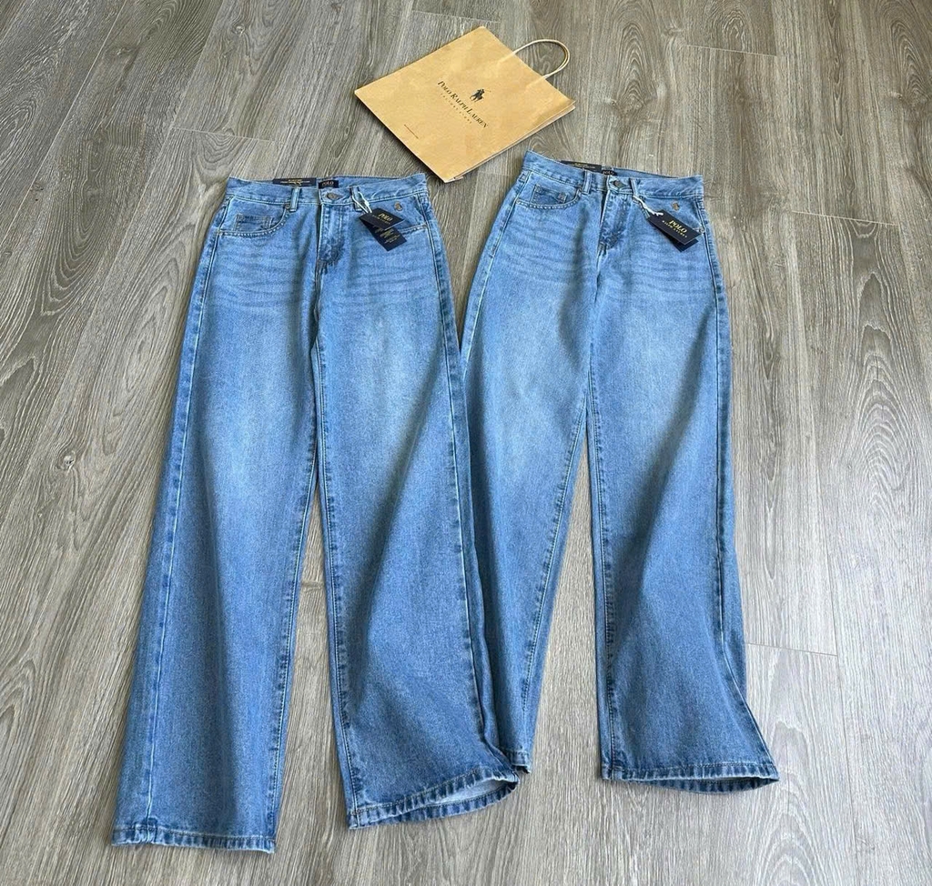 Quần denim Polo RL suông thêu logo túi