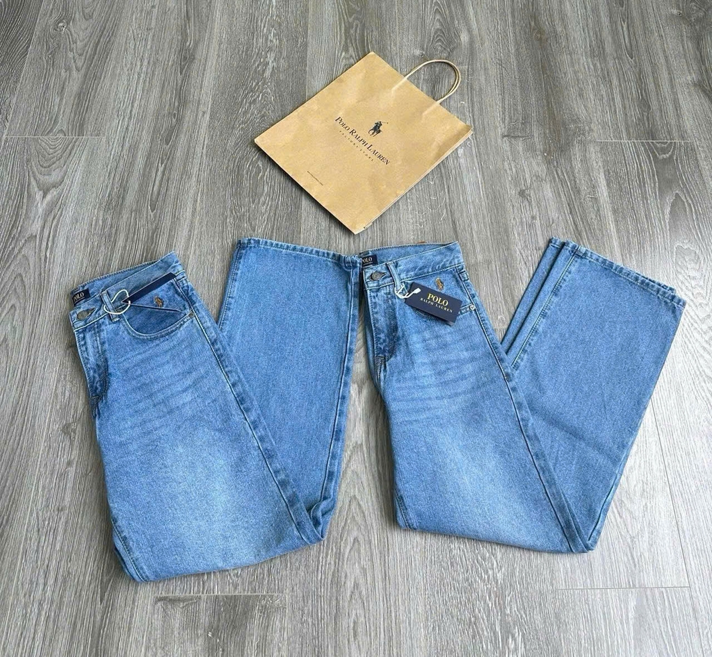 Quần denim Polo RL suông thêu logo túi