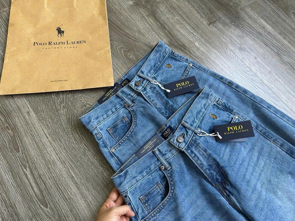 Quần denim Polo RL suông thêu logo túi