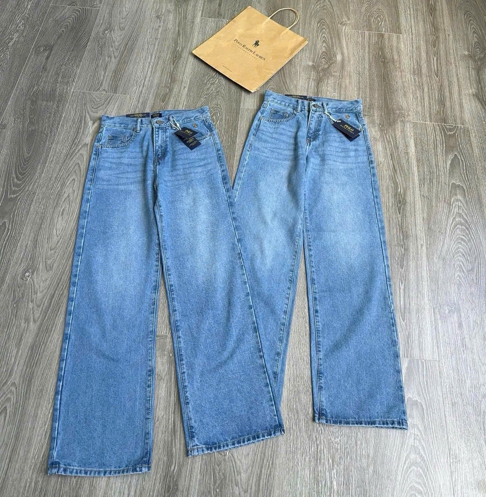 Quần denim Polo RL suông thêu logo túi