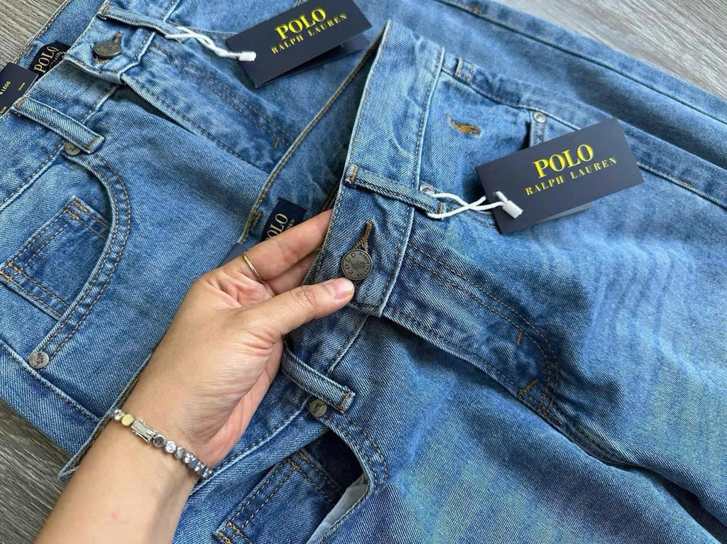 Quần denim Polo RL suông thêu logo túi