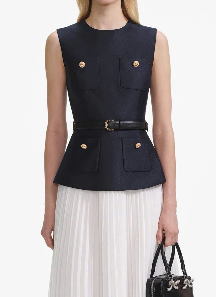 Váy midi vải taffeta xanh navy